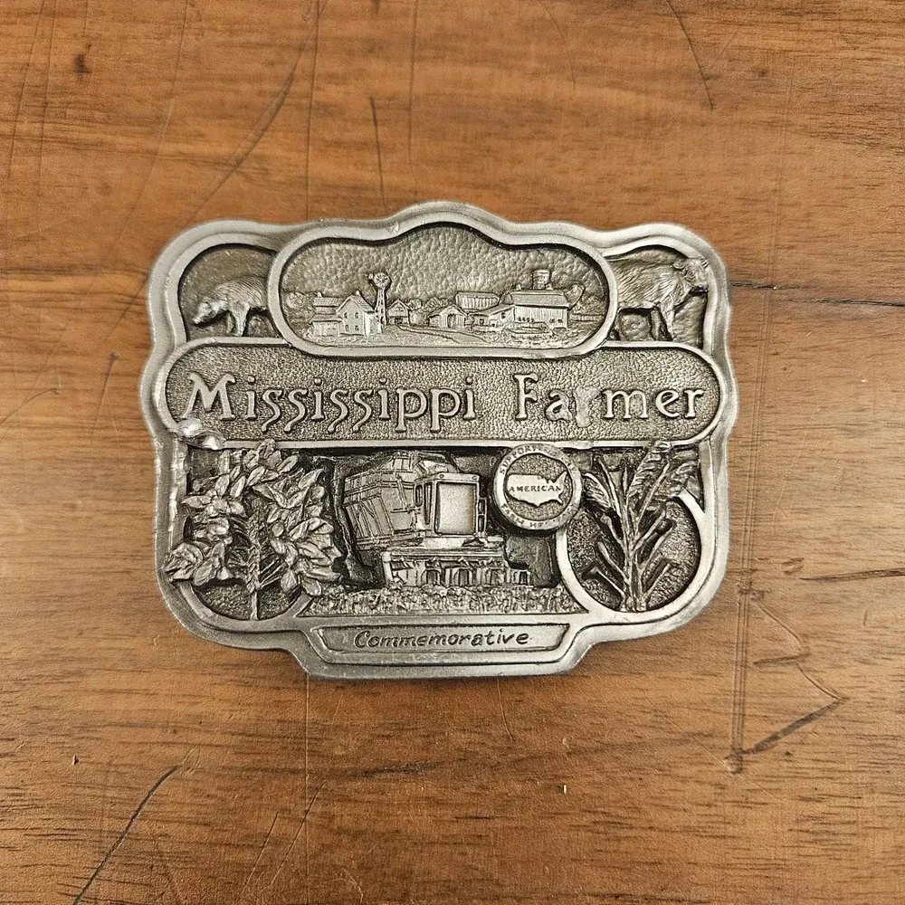 Vtg 1987 Mississippi Farmer Pewter Belt Buckle USA‎ Limted Edition H. Byrant Inc